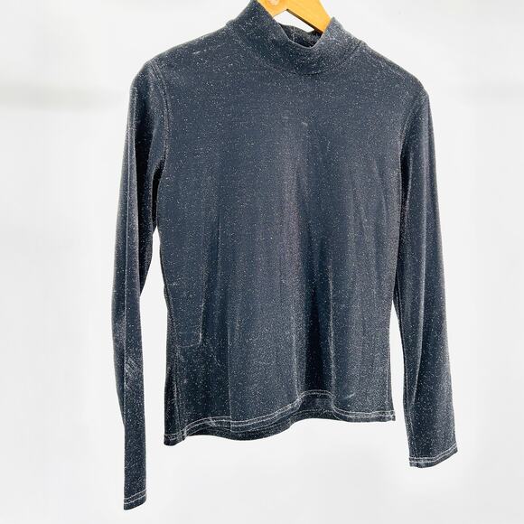 Vintage 90s Double D Ranch Black Glitter Mock Neck Long Sleeve Top - Picture 1 of 6